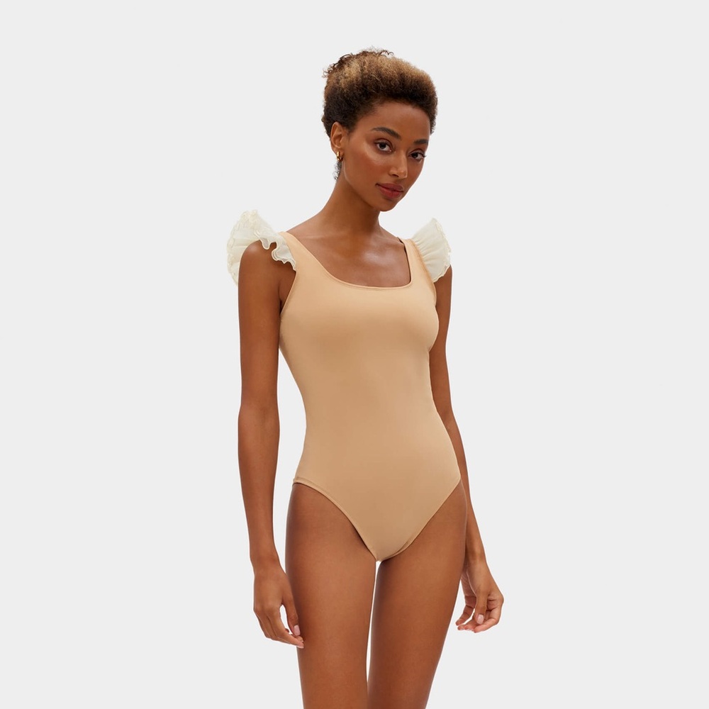 NWT Sleeper Aerial Swimsuit with Ruffles in Beige Size XS